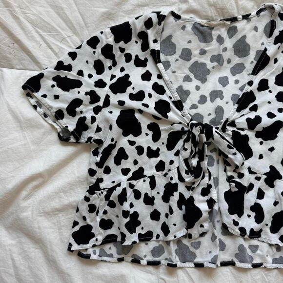 Black and White Cow Print Crop Top - Picture 6 of 9